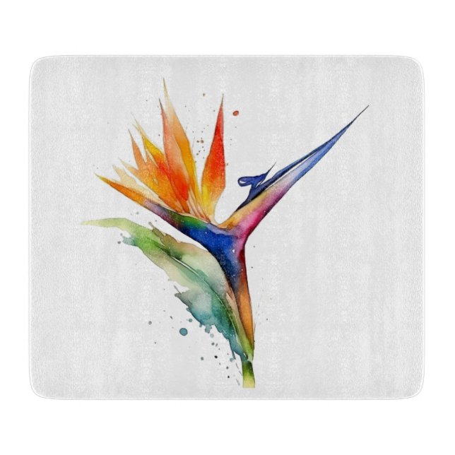 Paradiesvogel mit exotischen Blume und Aquarellfar Schneidebrett (Vorderseite)