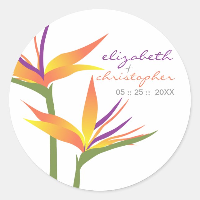 Paradiesvogel mit Hochzeitsklebern Runder Aufkleber (Vorderseite)