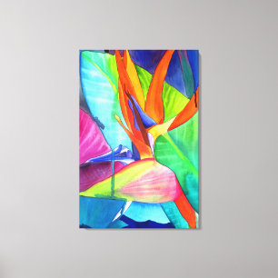 Paradiesvogel Strelitzia-Blumen-Wasserfarbekunst Leinwanddruck