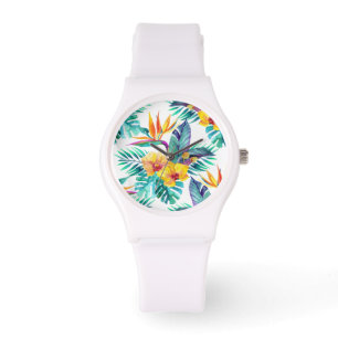 Paradiesvogel u. Orchideen-Muster Armbanduhr