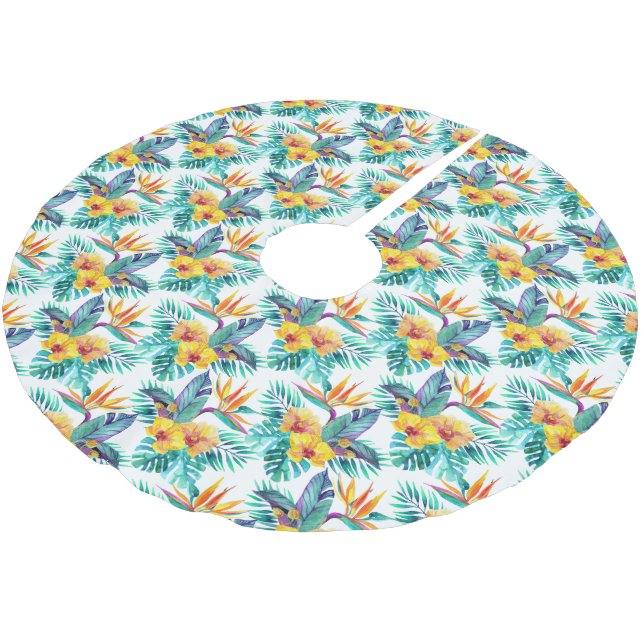 Paradiesvogel u. Orchideen-Muster Polyester Weihnachtsbaumdecke (Schrägansicht)
