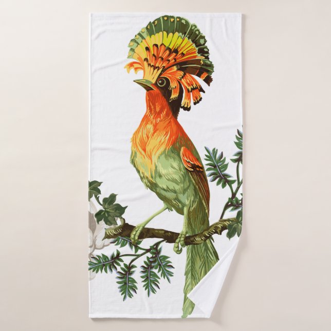 Paradiesvogel und exotische Blume auf weißem Grund Badehandtuch (Badehandtuch)