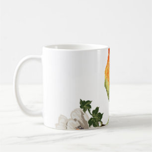 Paradiesvogel und exotische Blume auf weißem Grund Kaffeetasse
