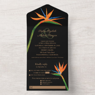 Paradiesvogel Wasserfarben-Hochzeit All In One Einladung