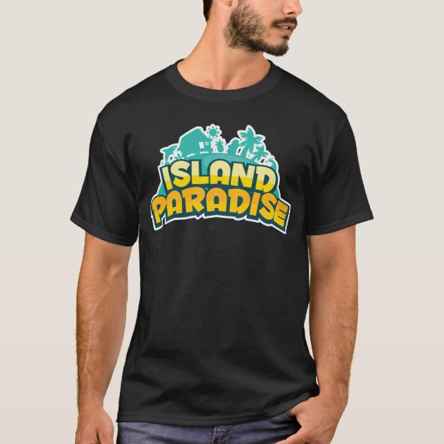 Paradis d'île - le T-shirt foncé des hommes (Devant)