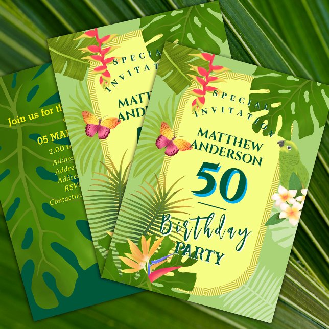 Paradis tropical annuel vert Invitation d'annivers (Tropical Paradise Invitation card.)