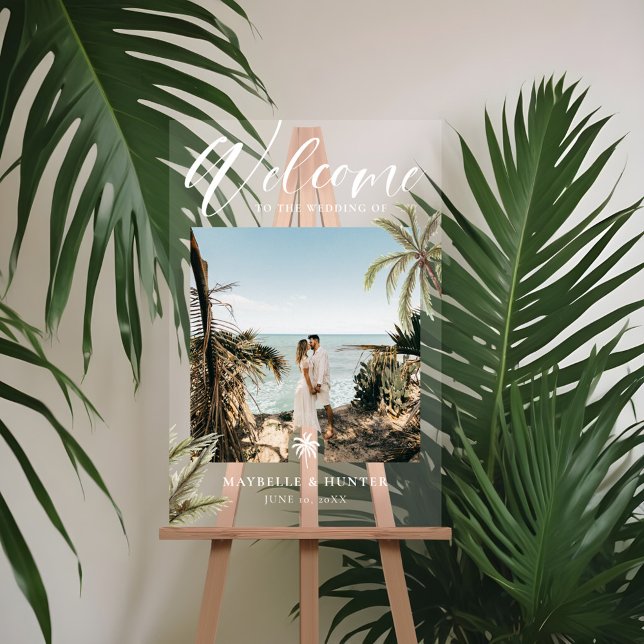 Paradis tropical Palmiers Mariage Photo Bienvenue (Tropical Paradise Palm Trees Wedding Photo Welcome Acrylic Sign)