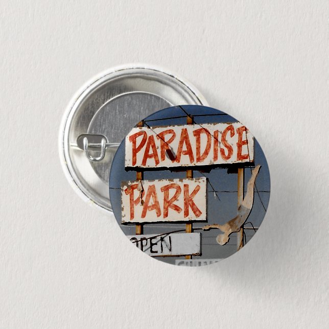 Paradise Amusement Park Retro-Foto Pinback-Button Button (Vorne & Hinten)