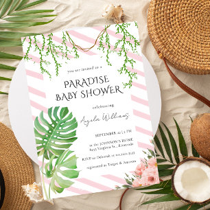Paradise-Baby-Party Tropical Botanisch Rosa Einladung