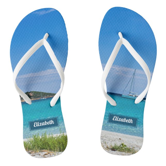 Paradise Beach Foto mit Namen Flip Flops (Fußbett)