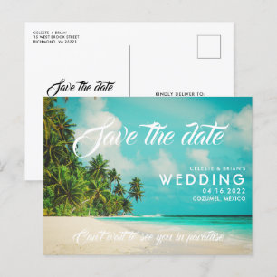 Paradise Beach Hochzeit in Urlaubsort Save the Dat Ankündigungspostkarte