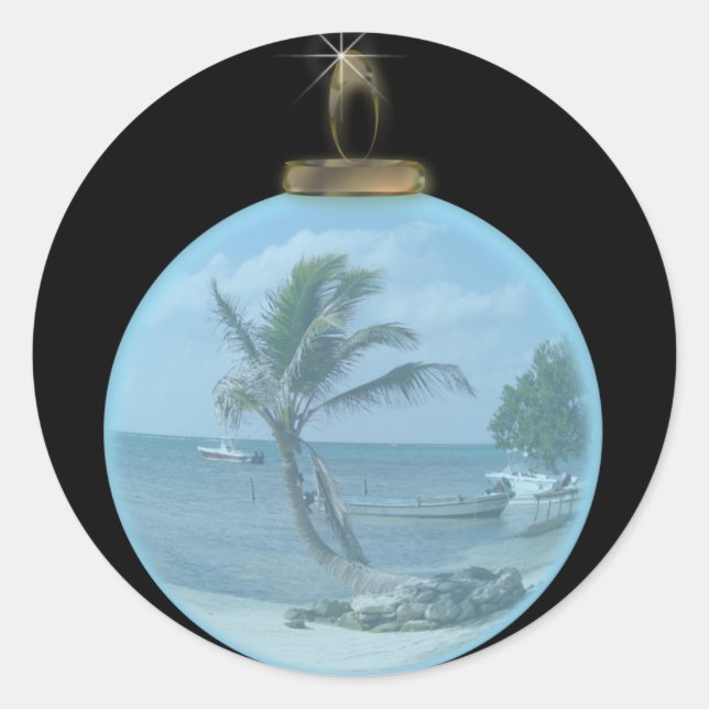 Paradise Beach Ornament Runder Aufkleber (Vorderseite)