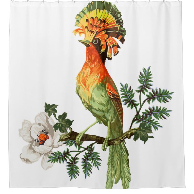 Paradise Birds: Exotic Floral Background Duschvorhang (Vorderseite)