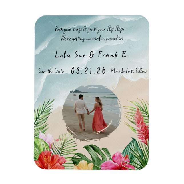 Paradise Blooms Hochzeit Speichern Sie das Datum M Magnet (Vertikal)