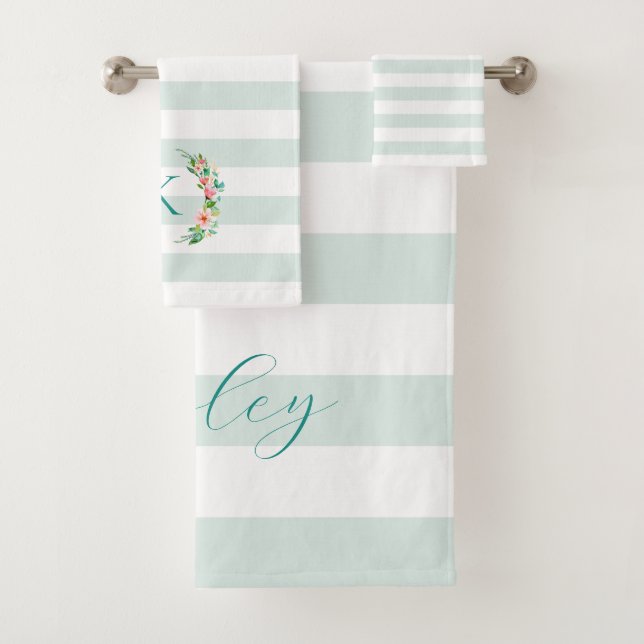 Paradise Floral und Streifen Monogramm Badhandtuch Set (Insitu)