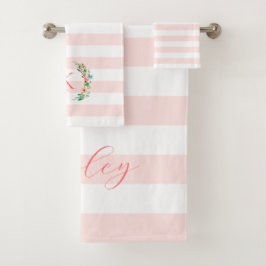 Paradise Floral und Streifen Monogramm Badhandtuch Set