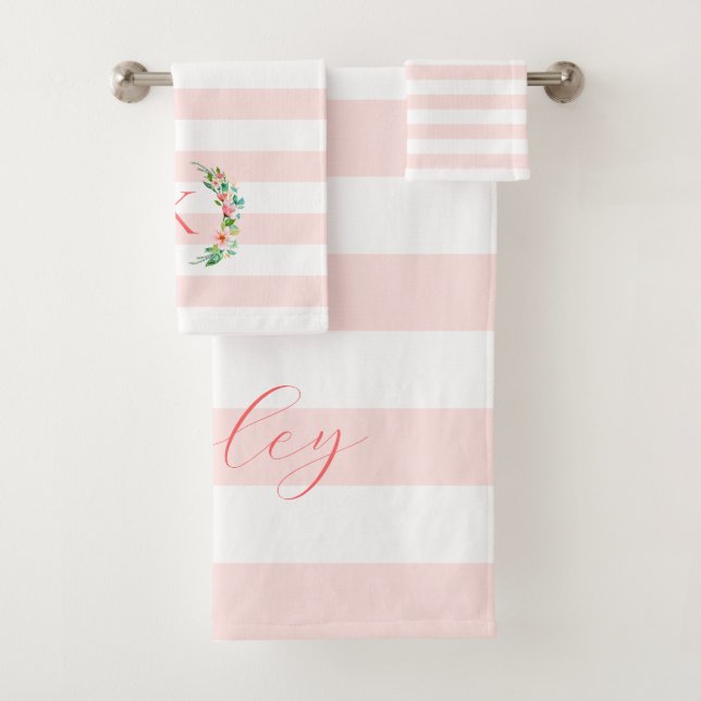 Paradise Floral und Streifen Monogramm Badhandtuch Set (Insitu)