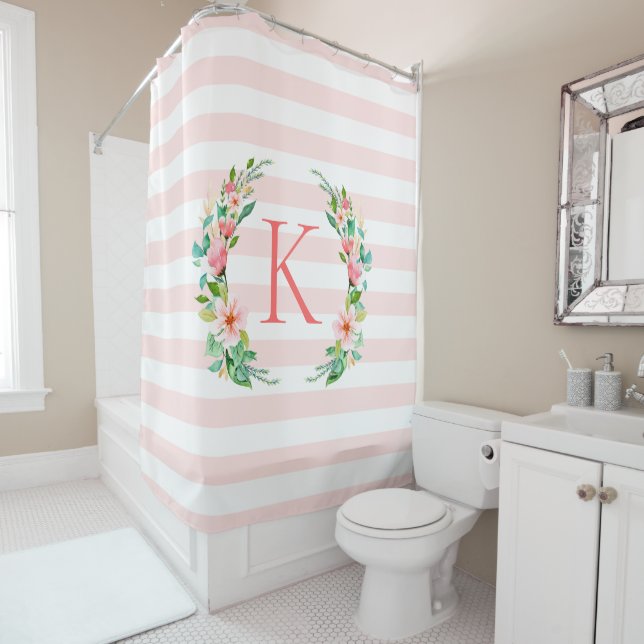Paradise Floral und Streifen Monogramm Duschvorhang (Beispiel)