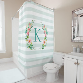 Paradise Floral und Streifen Monogramm Duschvorhang