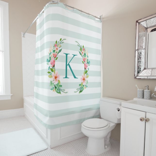 Paradise Floral und Streifen Monogramm Duschvorhang (Beispiel)