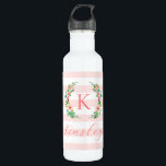 Paradise Floral und Streifen Monogramm Edelstahlflasche<br><div class="desc">Dieses trendige Design besticht durch einen rot-weiß gestreiften Hintergrund mit bunten Blumenkranz. Personalisieren Sie das Design mit Ihrem Namen und Monogramm oder anderen Text. Verwenden Sie die Designtools,  um eine beliebige Hintergrundfarbe auszuwählen,  die Schriftart und Farben zu bearbeiten oder eigene Fotos hochzuladen,  um eine mit Monogramm Wasserflasche zu erstellen.</div>
