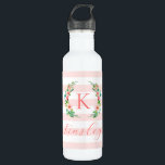 Paradise Floral und Streifen Monogramm Edelstahlflasche<br><div class="desc">Dieses trendige Design besticht durch einen rot-weiß gestreiften Hintergrund mit bunten Blumenkranz. Personalisieren Sie das Design mit Ihrem Namen und Monogramm oder anderen Text. Verwenden Sie die Designtools,  um eine beliebige Hintergrundfarbe auszuwählen,  die Schriftart und Farben zu bearbeiten oder eigene Fotos hochzuladen,  um eine mit Monogramm Wasserflasche zu erstellen.</div>