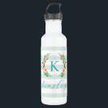 Paradise Floral und Streifen Monogramm Edelstahlflasche<br><div class="desc">Dieses trendige Design besticht durch einen feinen, weiß gestreiften Hintergrund mit bunten Blumenkranz. Personalisieren Sie das Design mit Ihrem Namen und Monogramm oder anderen Text. Verwenden Sie die Designtools, um eine beliebige Hintergrundfarbe auszuwählen, die Schriftart und Farben zu bearbeiten oder eigene Fotos hochzuladen, um eine mit Monogramm Wasserflasche zu erstellen....</div>