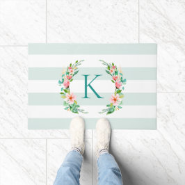 Paradise Floral und Streifen Monogramm Fußmatte