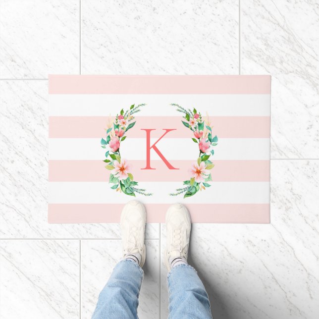 Paradise Floral und Streifen Monogramm Fußmatte (Indoor)