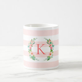 Paradise Floral und Streifen Monogramm Kaffeetasse