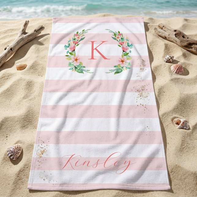 Paradise Floral und Streifen Monogramm Strandtuch (Von Creator hochgeladen)