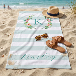 Paradise Floral und Streifen Monogramm Strandtuch