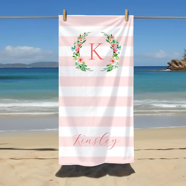 Paradise Floral und Streifen Monogramm Strandtuch (Von Creator hochgeladen)