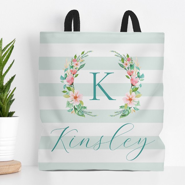 Paradise Floral und Streifen Monogramm Tasche (Von Creator hochgeladen)