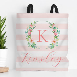 Paradise Floral und Streifen Monogramm Tasche