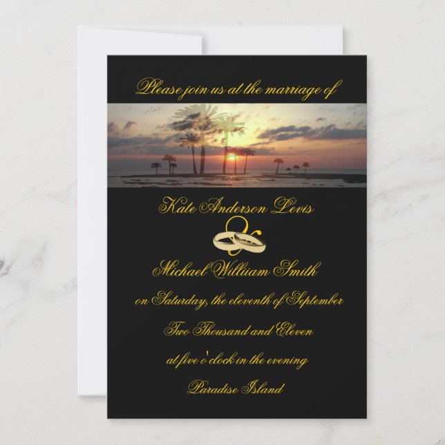 Paradise Insel Sonnenuntergang Hochzeiten Einladung (Vorderseite)