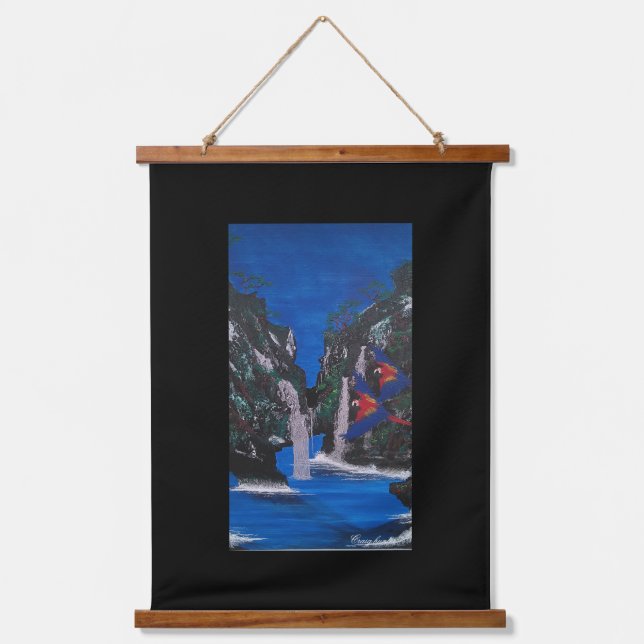 Paradise Island, Scarlett macaw Grotto Wandteppich Mit Holzrahmen (Vorderseite)