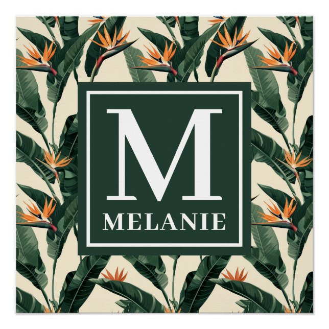 Paradise Muster Persönliches Monogramm Poster (Vorderseite)