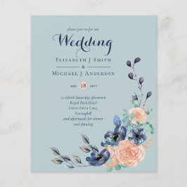 Paradise Navy Korallen Sage Floral Hochzeit Einlad