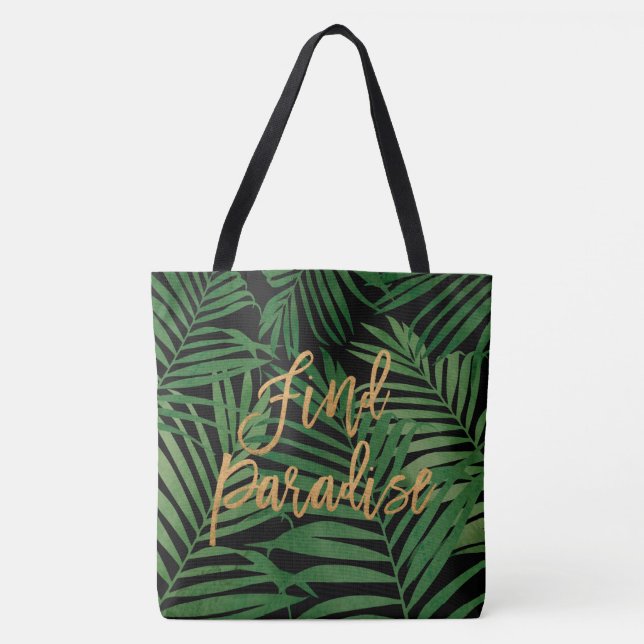 Paradise Palm Hawaiian Beach Bag - Schwarz und Gol Tasche (Vorderseite)