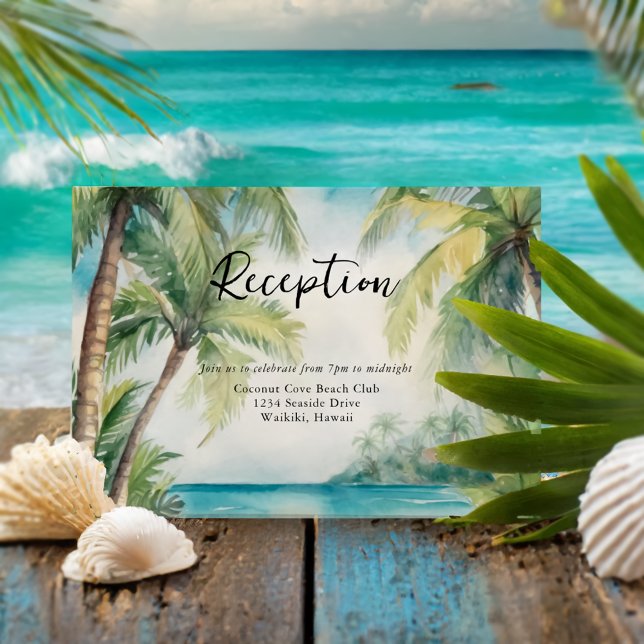 Paradise Palms Tropical Beach Wedding Empfang Begleitkarte (Von Creator hochgeladen)