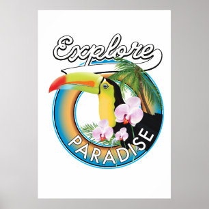 Paradise Reiselogo Cartoon erkunden Poster