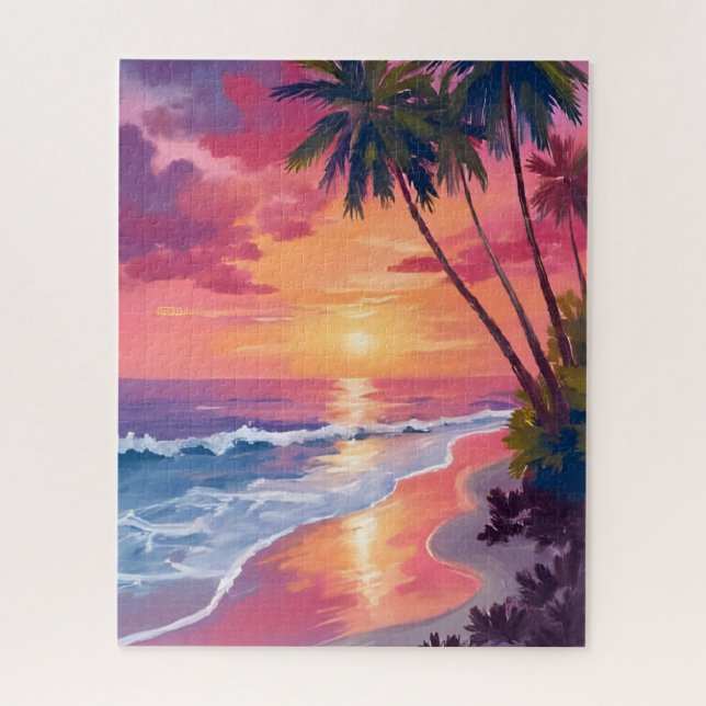 Paradise Sunset | Pink Tropical Watercolor Beach (Vertikal)