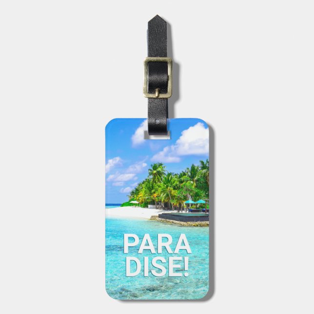 PARADISE Tropical Island, DIY Message Contact info Gepäckanhänger (Vorderseite vertikal)