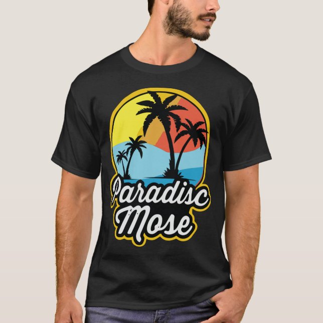 "Paradisk Mose" - Design der tropischen Sunset-Log T-Shirt (Vorderseite)