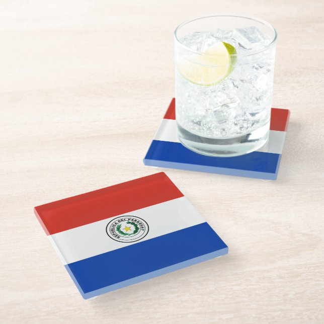 Paraguay-Flagge Glasuntersetzer (Schrägansicht)