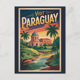 Paraguay Landschaft Illustration Reise Kunst Vinta Postkarte