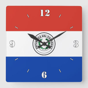 Paraguay National Flag Patriotic Quadratische Wanduhr