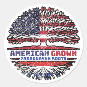 Paraguay Paraguayan American USA Tree Roots Flag Runder Aufkleber
