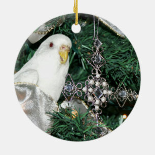 Parakeet in einem Weihnachtsbaum Keramikornament